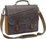 LOVEVOOK Mens Messenger Bag， 15.6 Inch Waterproof Waxed Canvas Briefcase Vintage Leather Computer Laptop Book Bag Large Satchel Shoulder Bag for Work， Travel， School